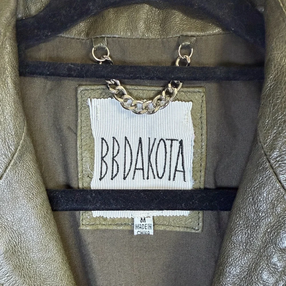 $275 BB Dakota Womens Size M LEATHER Olive Green Coat Jacket Nordstrom Zip up